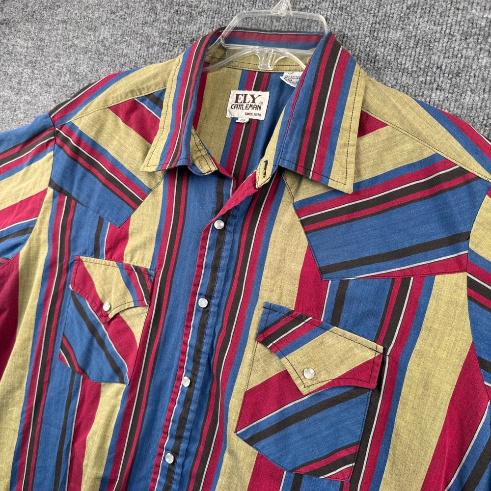 Ely Cattleman Mens Western Pearl Snap Shirt Short Sleeve Striped Multi Color XL
